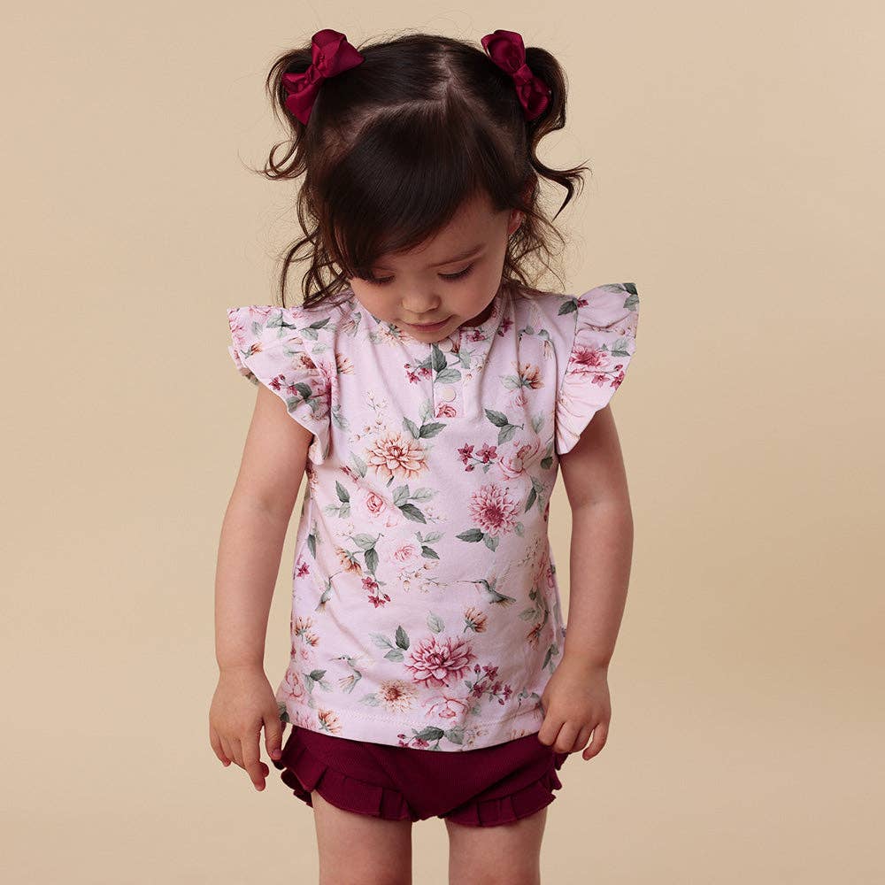 Birds & Blooms Organic Short Sleeve Top with Frill
