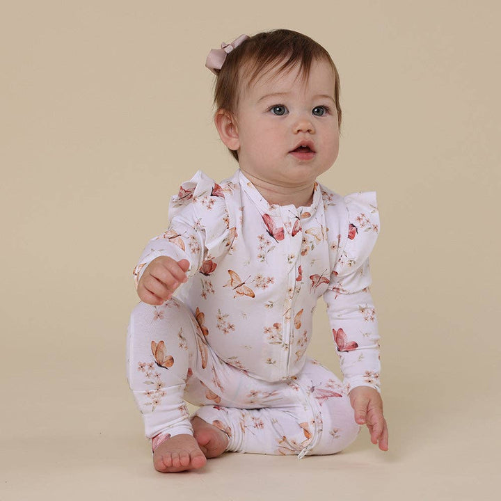 Butterfly Organic Snugglesuit Convertible Romper with Frill