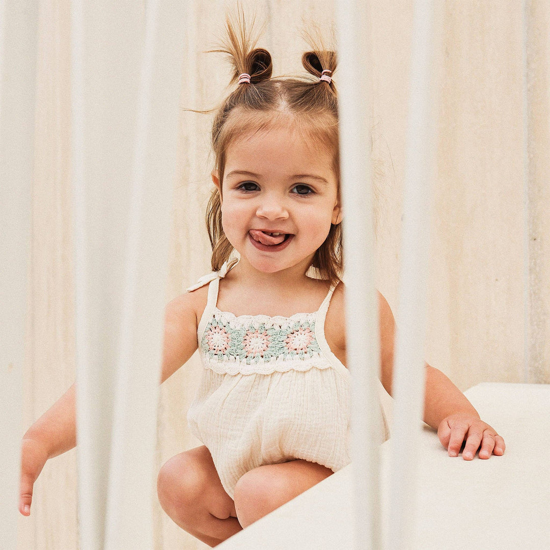 Crochet Woven Sleeveless Romper - Coconut