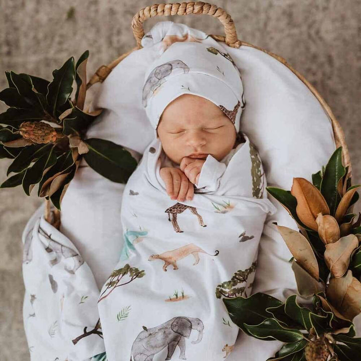 Safari Baby Jersey Wrap & Beanie Set