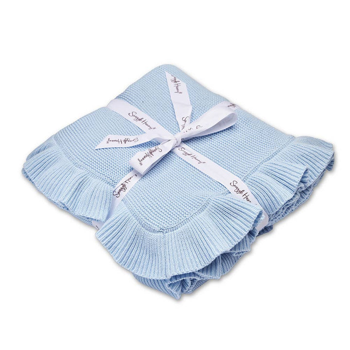 Baby Blue Ruffle Knit Organic Baby Blanket