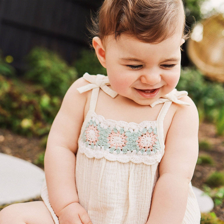 Crochet Woven Sleeveless Romper - Coconut