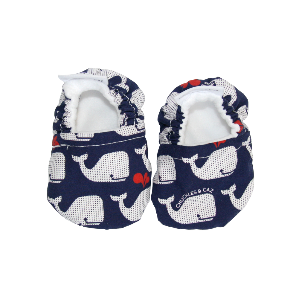 Navy & White Whales Baby Booties