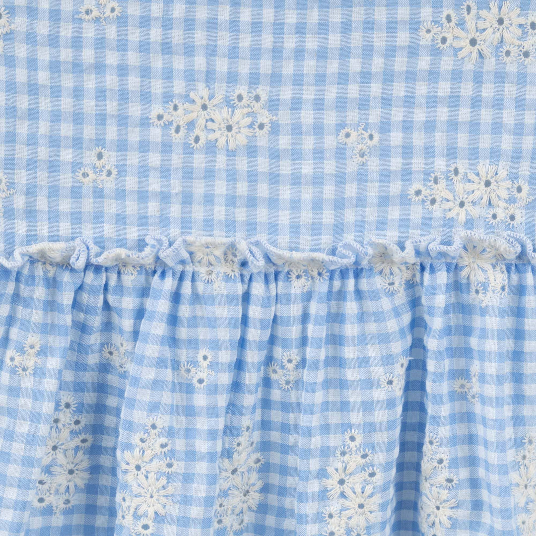 Alice Embroidered Gingham Dress - Blue