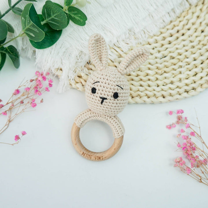 Petite Vous 100% Cotton Crochet Ring Rattle - Brodie Bunny