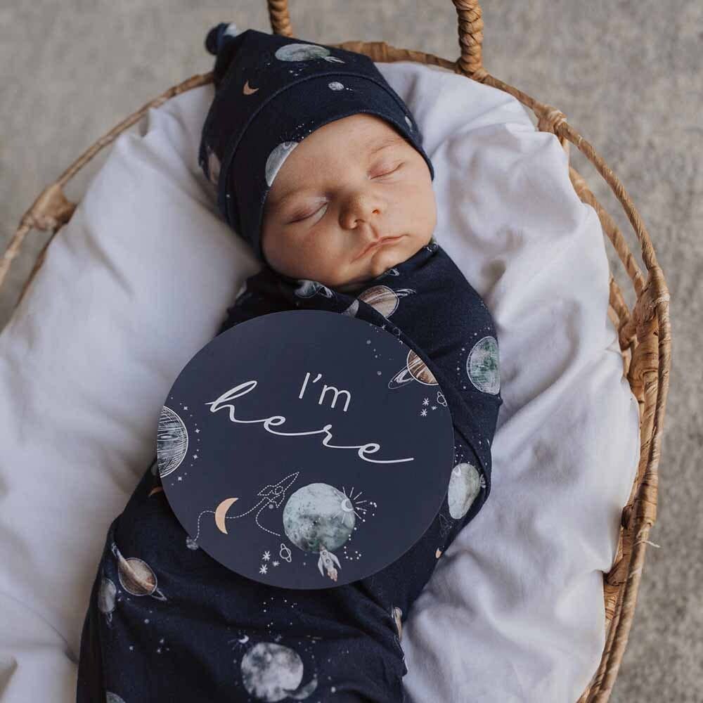 Milky Way Baby Jersey Wrap & Beanie Set