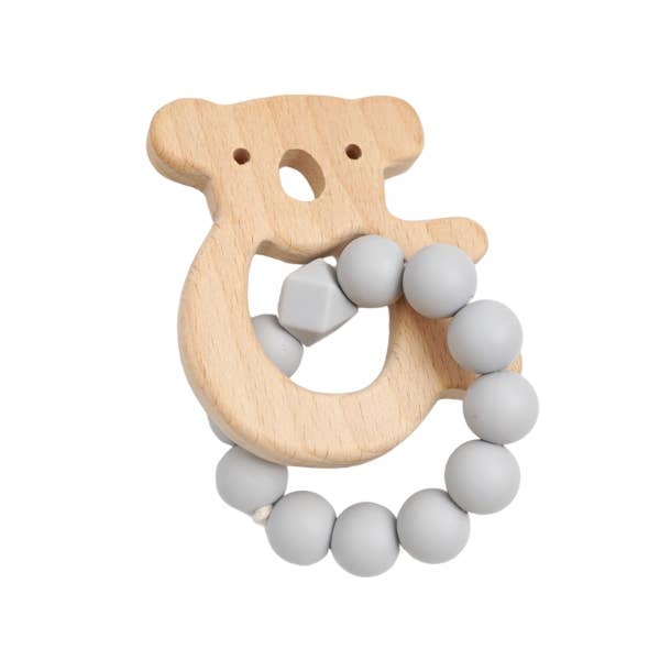 Koala Silicone + Beechwood Teether Ring (Cloud Grey)