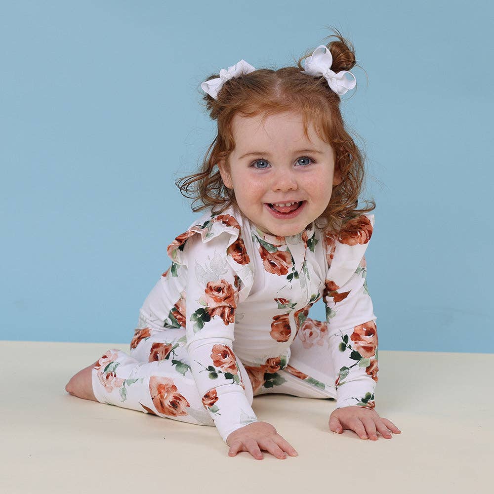 Rosebud Onesie Organic Snugglesuit Convertible Romper with Frill