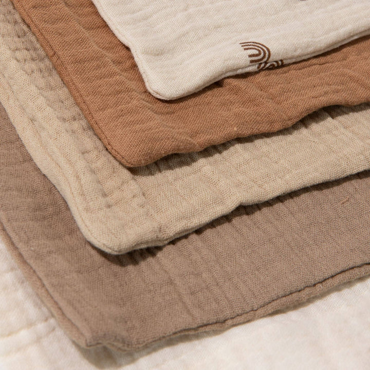 Organic Muslin Baby Wash Cloths - Dusty Dunes 5 Pack