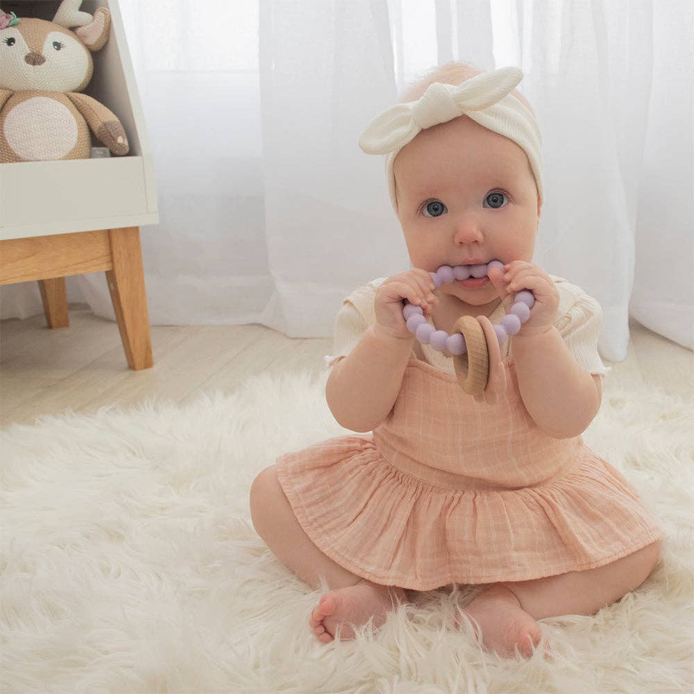 Silicone Elephant Teether with Wooden Ring - Lilac