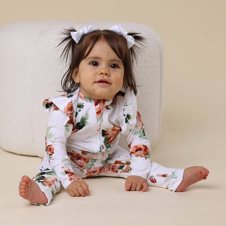Rosebud Onesie Organic Snugglesuit Convertible Romper with Frill