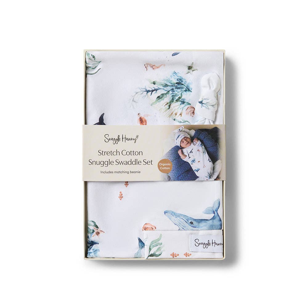 Ocean Organic Snuggle Swaddle & Beanie Set