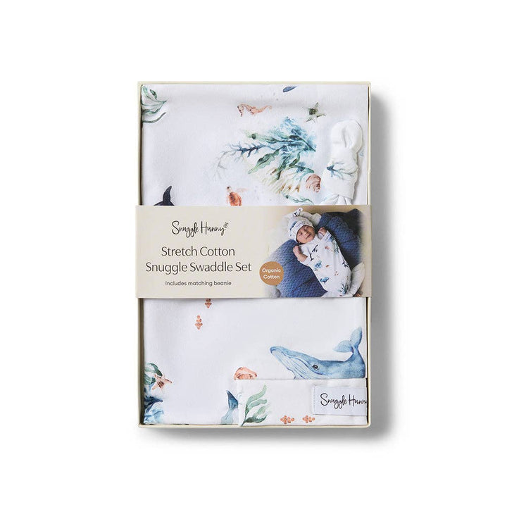 Ocean Organic Snuggle Swaddle & Beanie Set