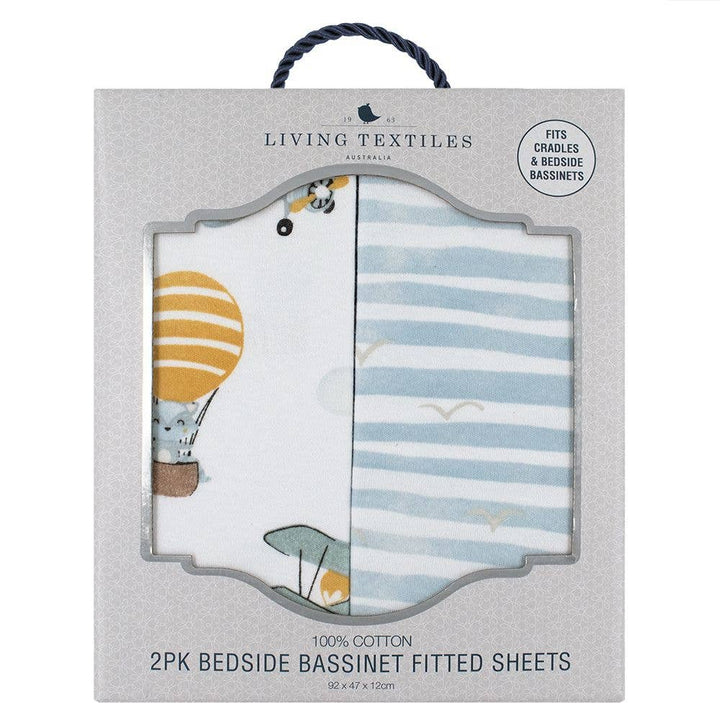 2pk Bedside Co-Sleeper Fitted Sheets - Up Up & Away