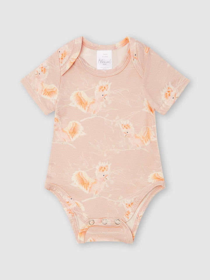 Organic Bodysuit in Pink Cockatoo