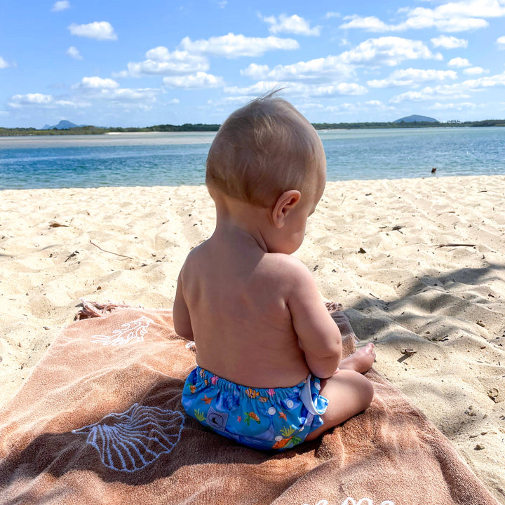 REUSABLE SWIM NAPPY & MINI WET BAG COMBO - OCEAN