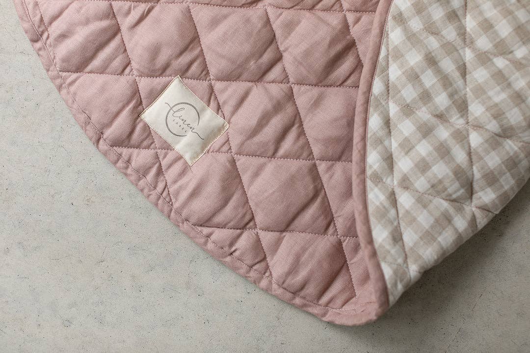 Dusty Rose & Gingham - French Linen Quilted Play Mat