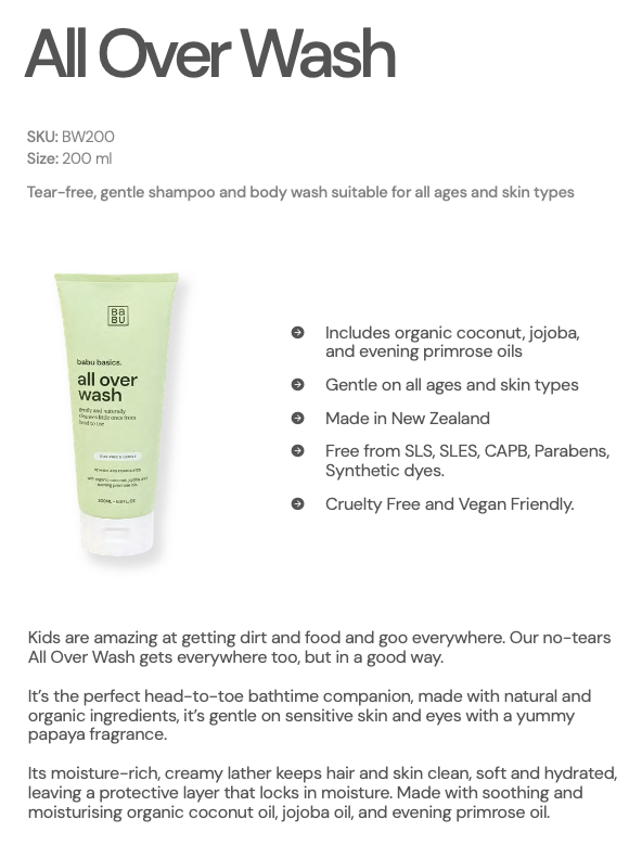 All Over Wash (200ml) natural ingredients