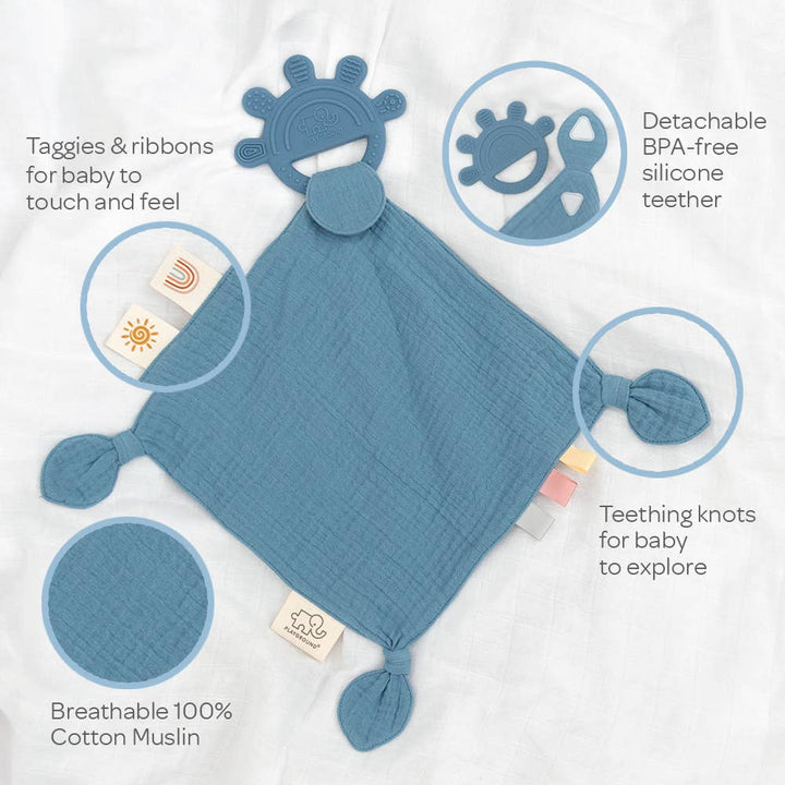 Silicone Muslin Comfort Teether - Steel Blue