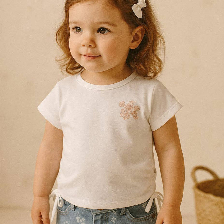 Eve Embroidered Organic Cotton Tie Side Tee