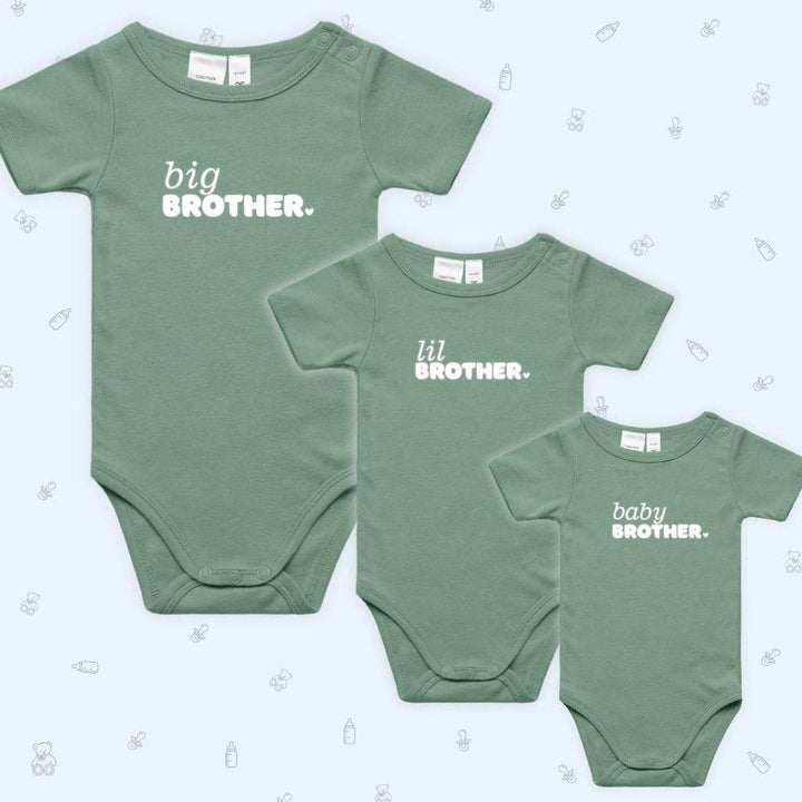 Infant Short Sleeve Romper - Baby Brother or Sister - Sage Green
