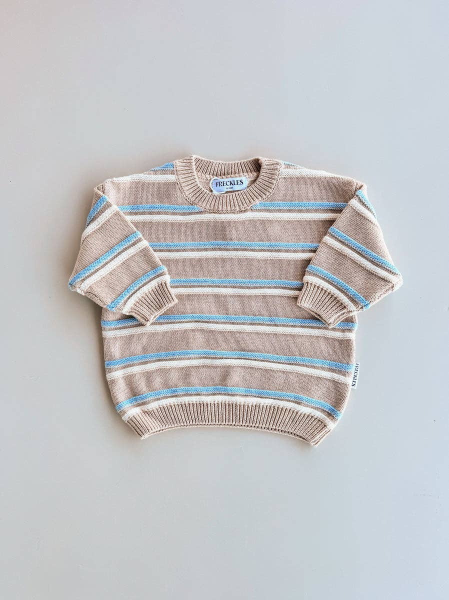 Raised Stripe Baby 2 piece Knit SET  - Oat/Arctic/Snow