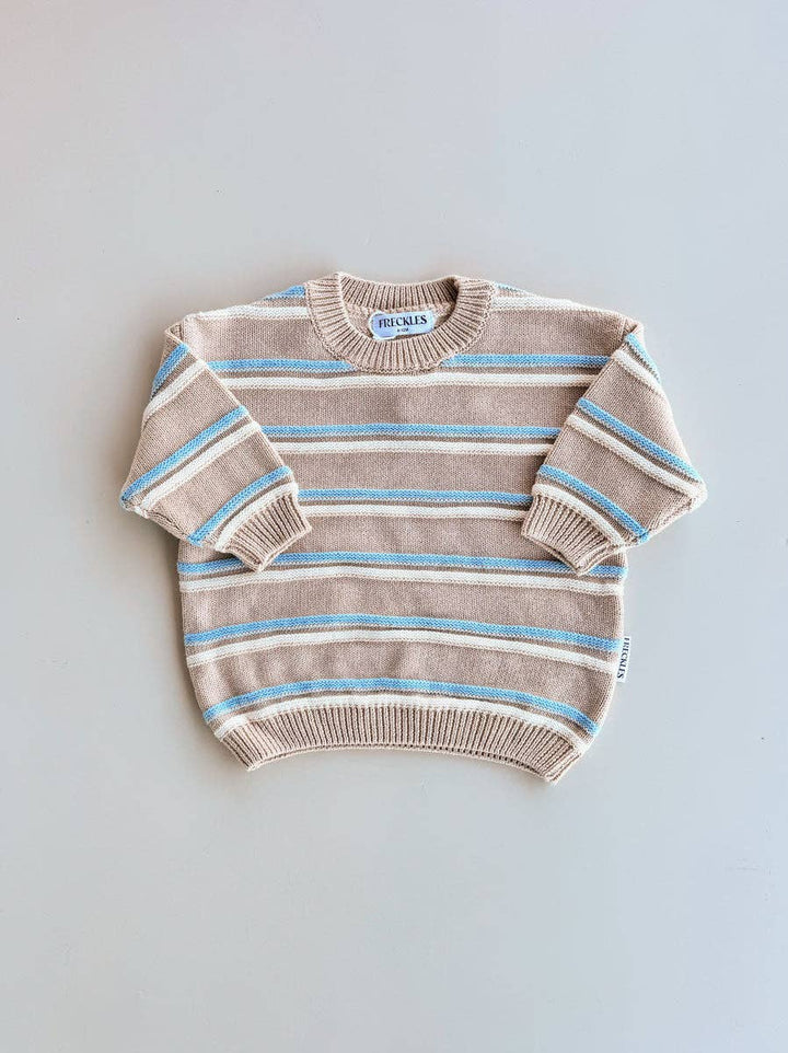 Raised Stripe Baby 2 piece Knit SET  - Oat/Arctic/Snow