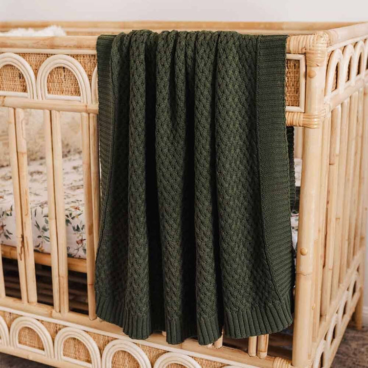 Olive Diamond Knit Organic Baby Blanket