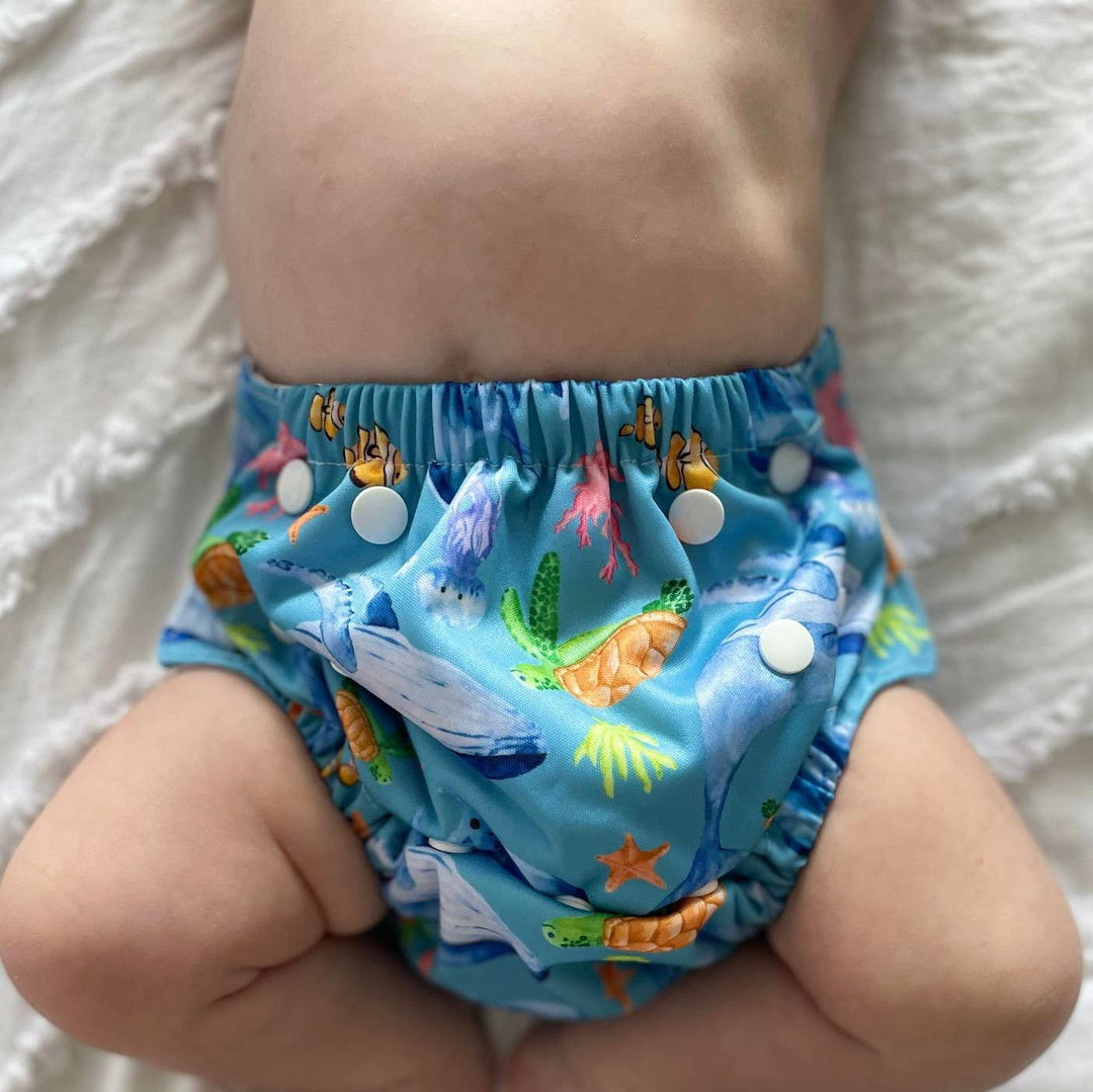 REUSABLE SWIM NAPPY & MINI WET BAG COMBO - OCEAN