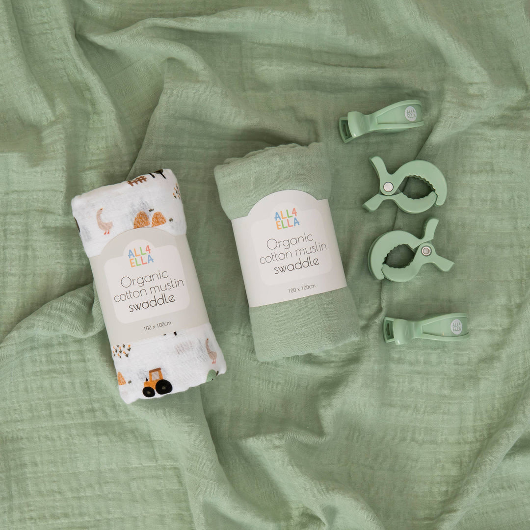 Organic Swaddles & 4 pegs Gift Set - Country Farm