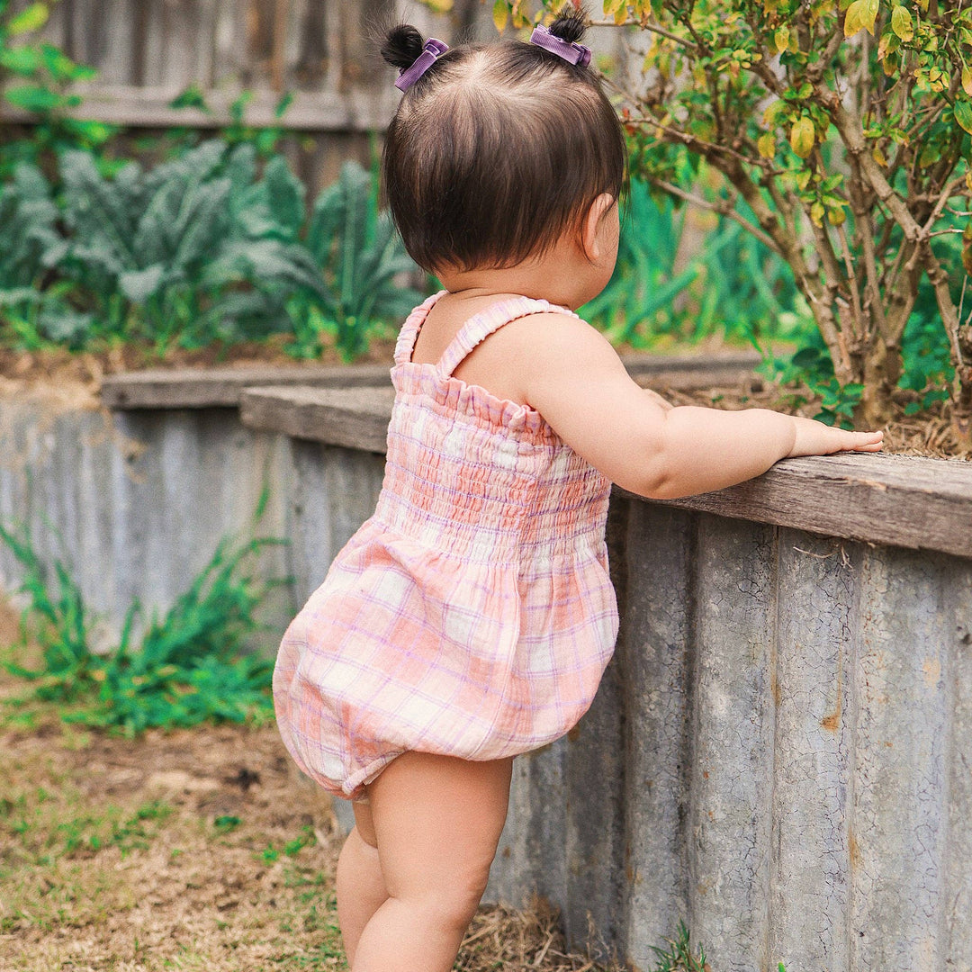 Shirred Woven Romper - Check