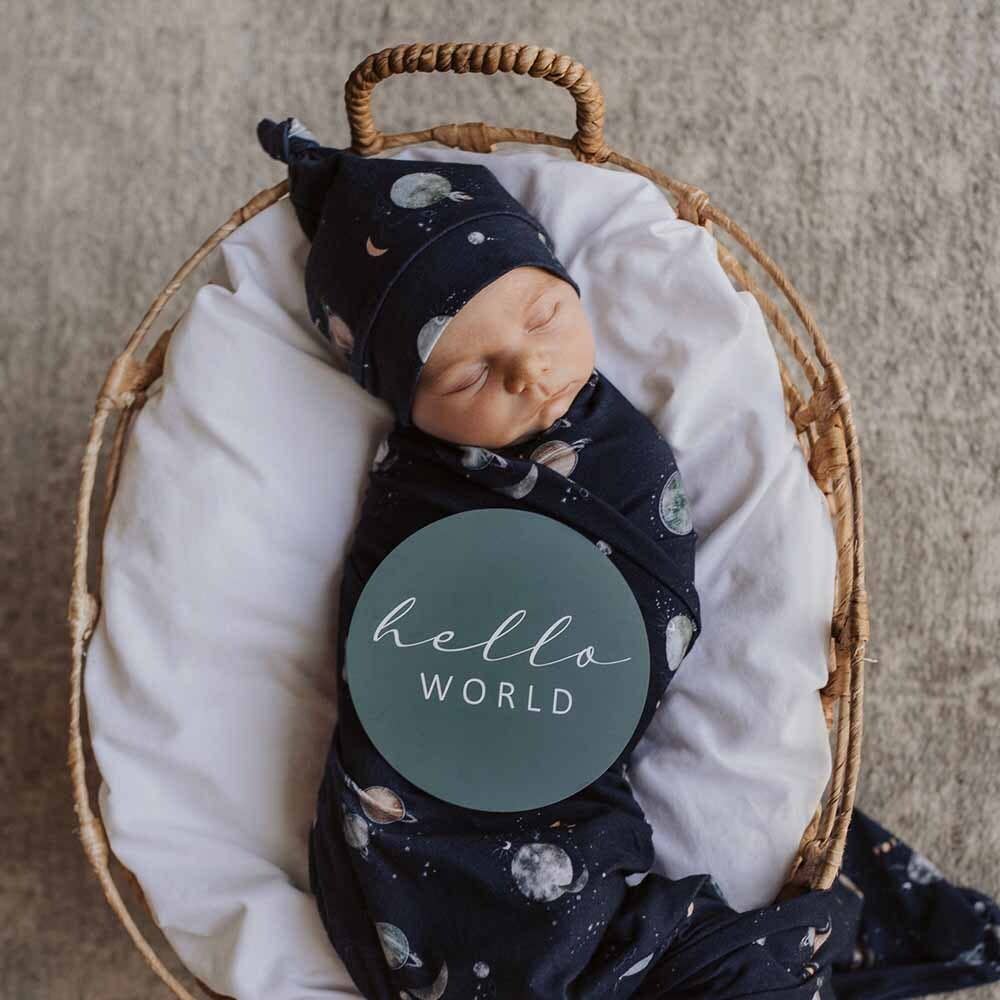 Milky Way Baby Jersey Wrap & Beanie Set