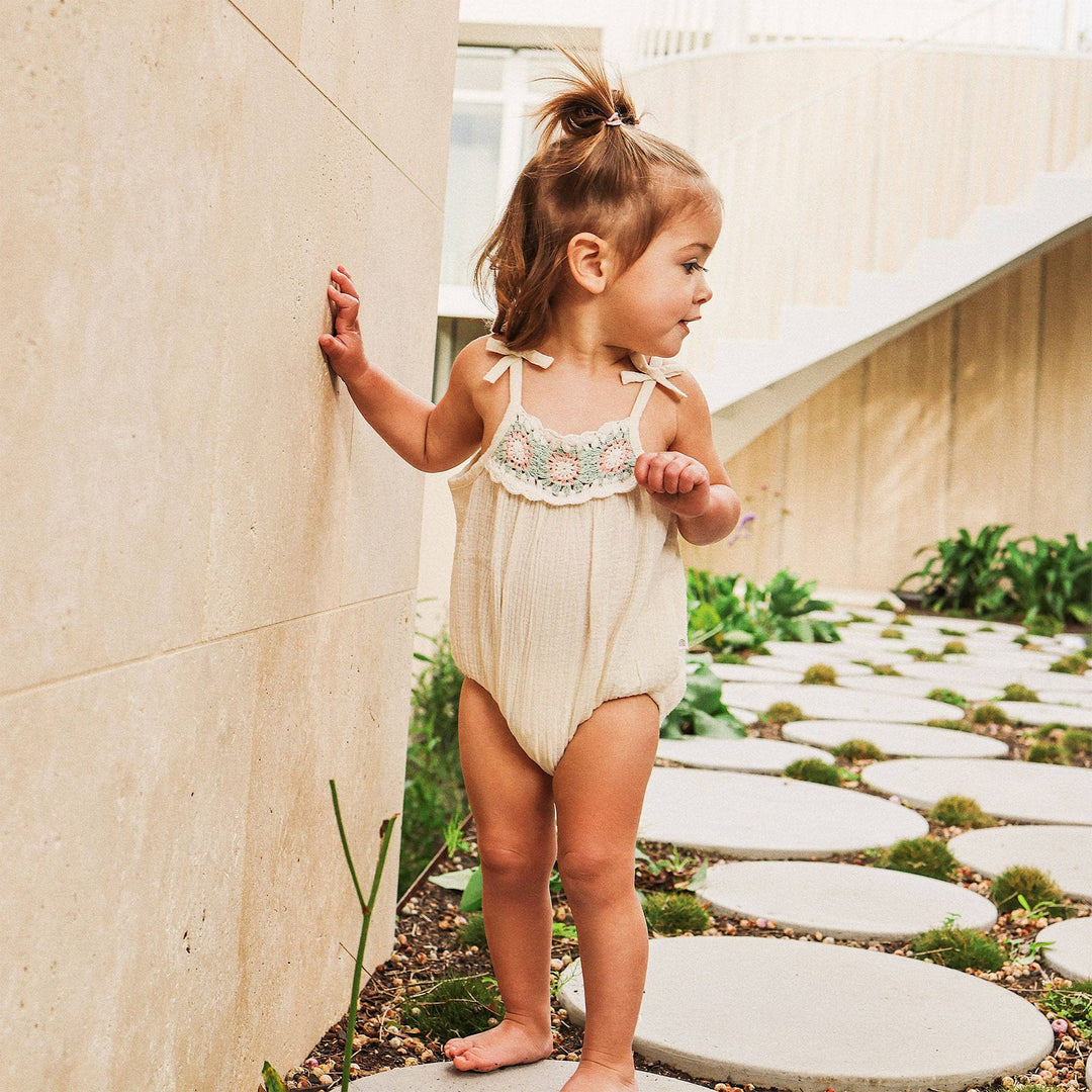 Crochet Woven Sleeveless Romper - Coconut