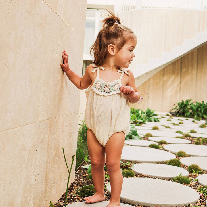 Crochet Woven Sleeveless Romper - Coconut