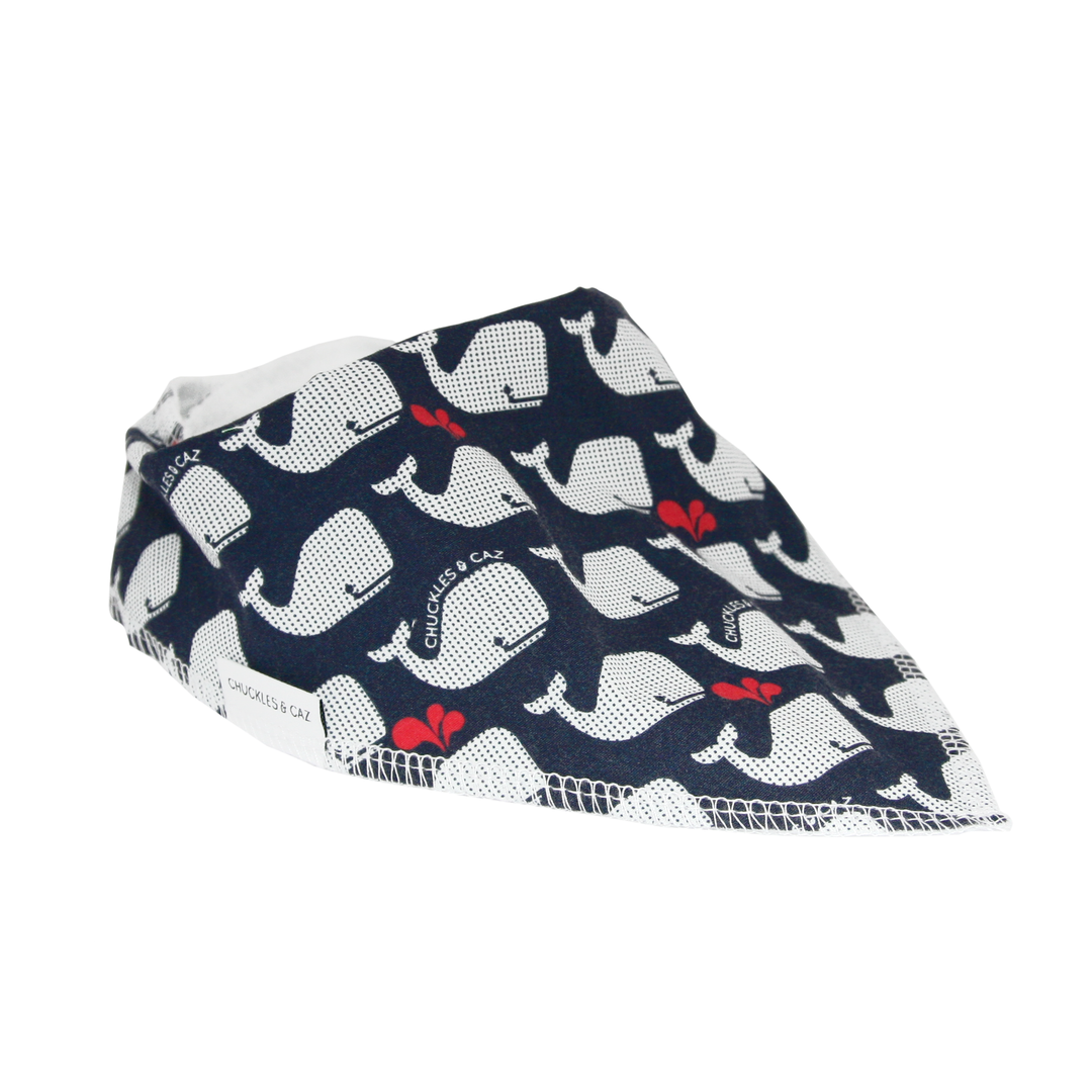 Navy & White Whales Dribble Bib