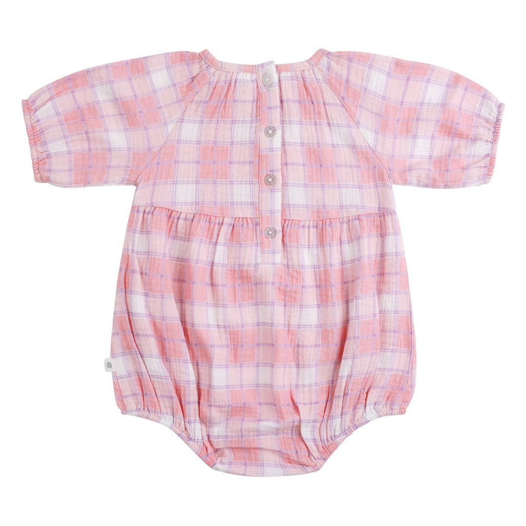 Long Sleeve Bubble Woven Romper - Check