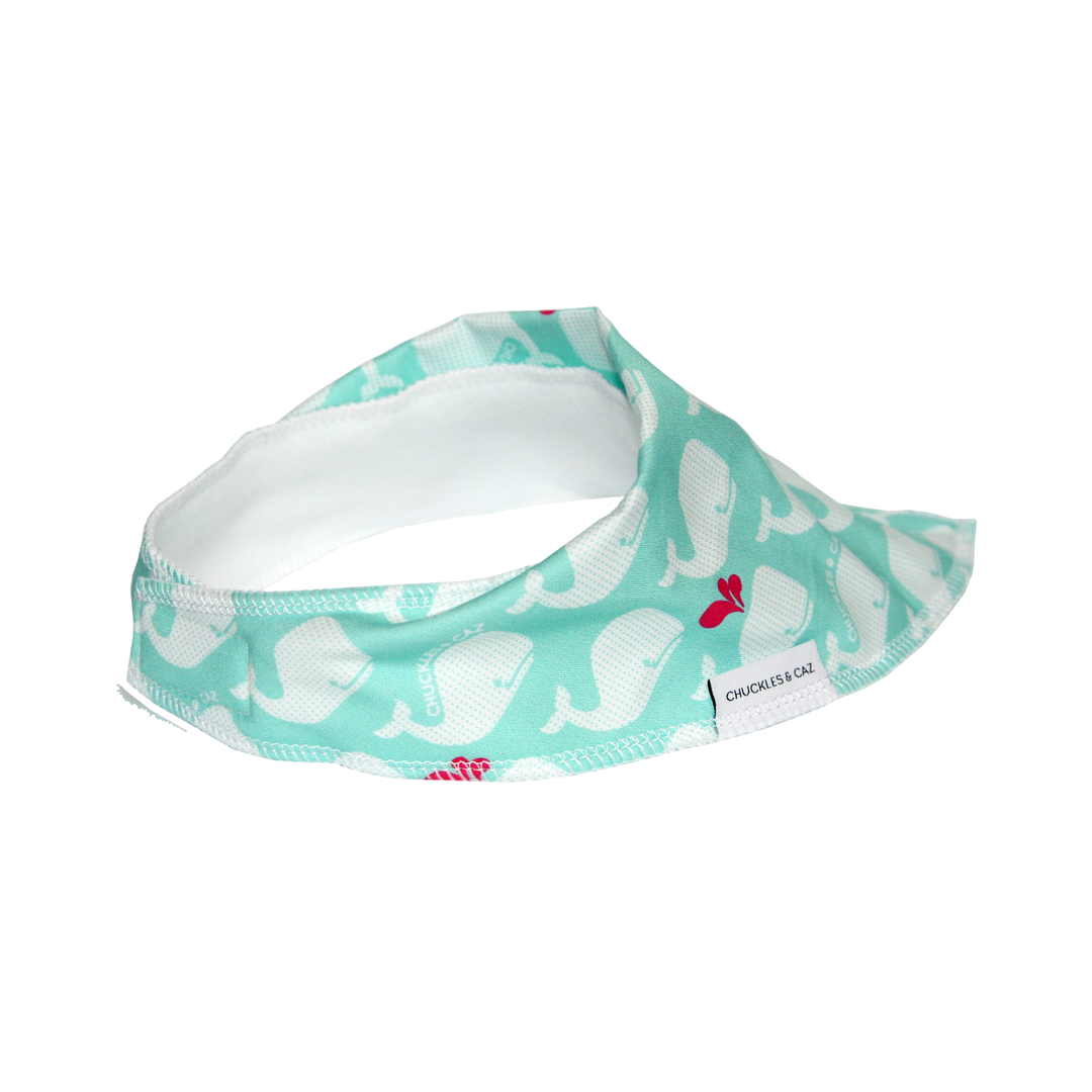 Aqua & White Whales Dribble Bib