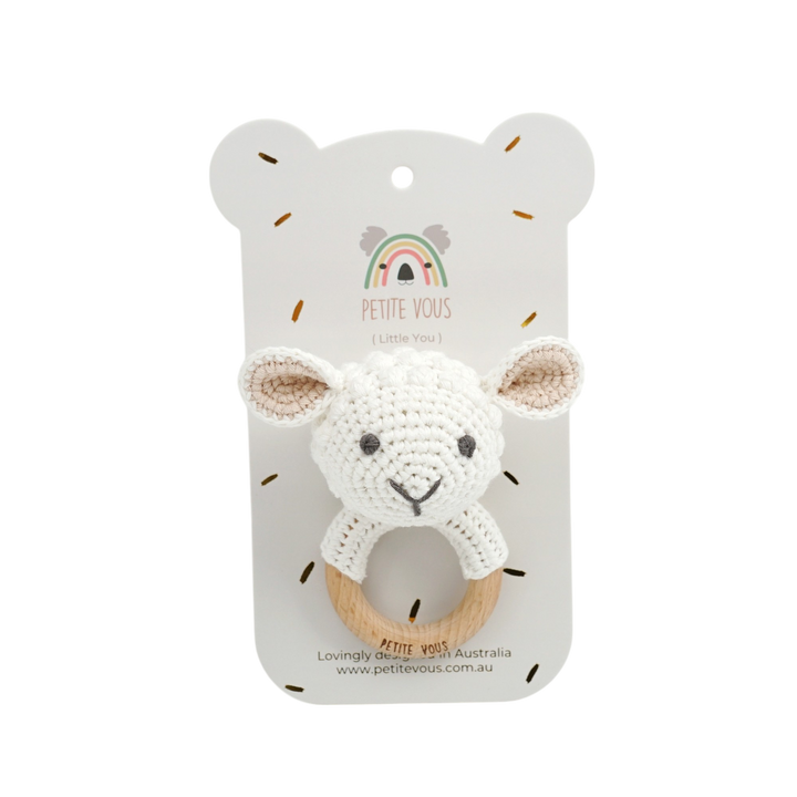 Petite Vous 100% Cotton Crochet Ring Rattle - Lulu the Lamb