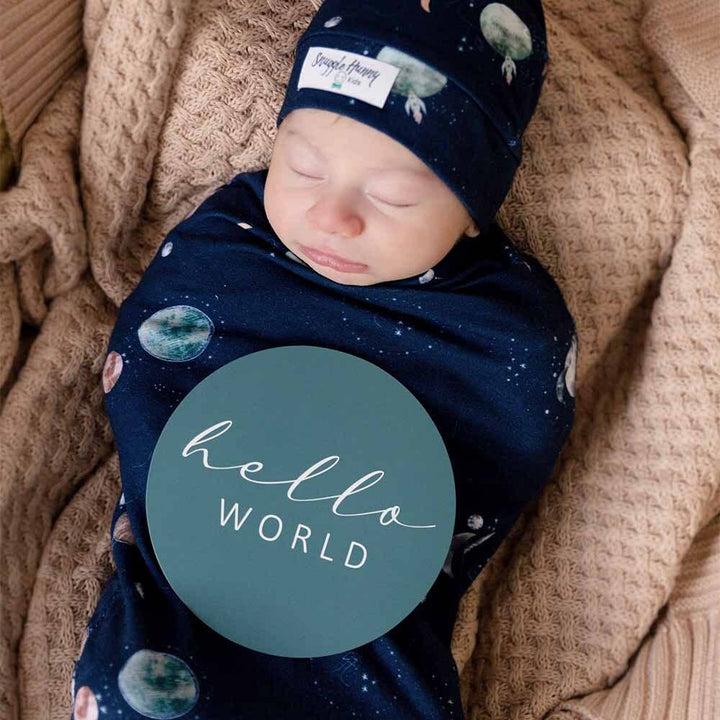 Milky Way Baby Jersey Wrap & Beanie Set