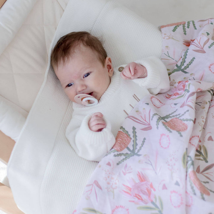 Organic Cotton Muslin Swaddle Wrap - Gumnut Blossoms