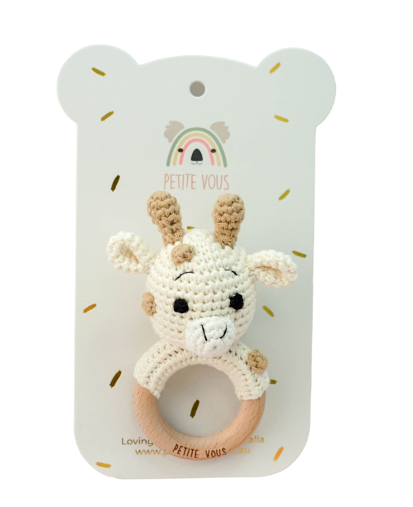 Petite Vous 100% Cotton Crochet Ring Rattle - Percy Giraffe