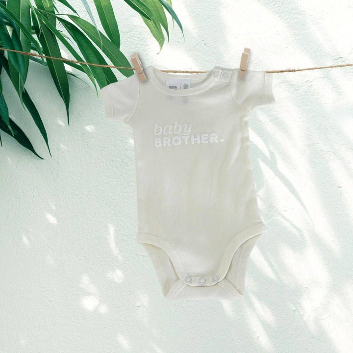 Infant Short Sleeve Romper - Baby Brother-  Natural
