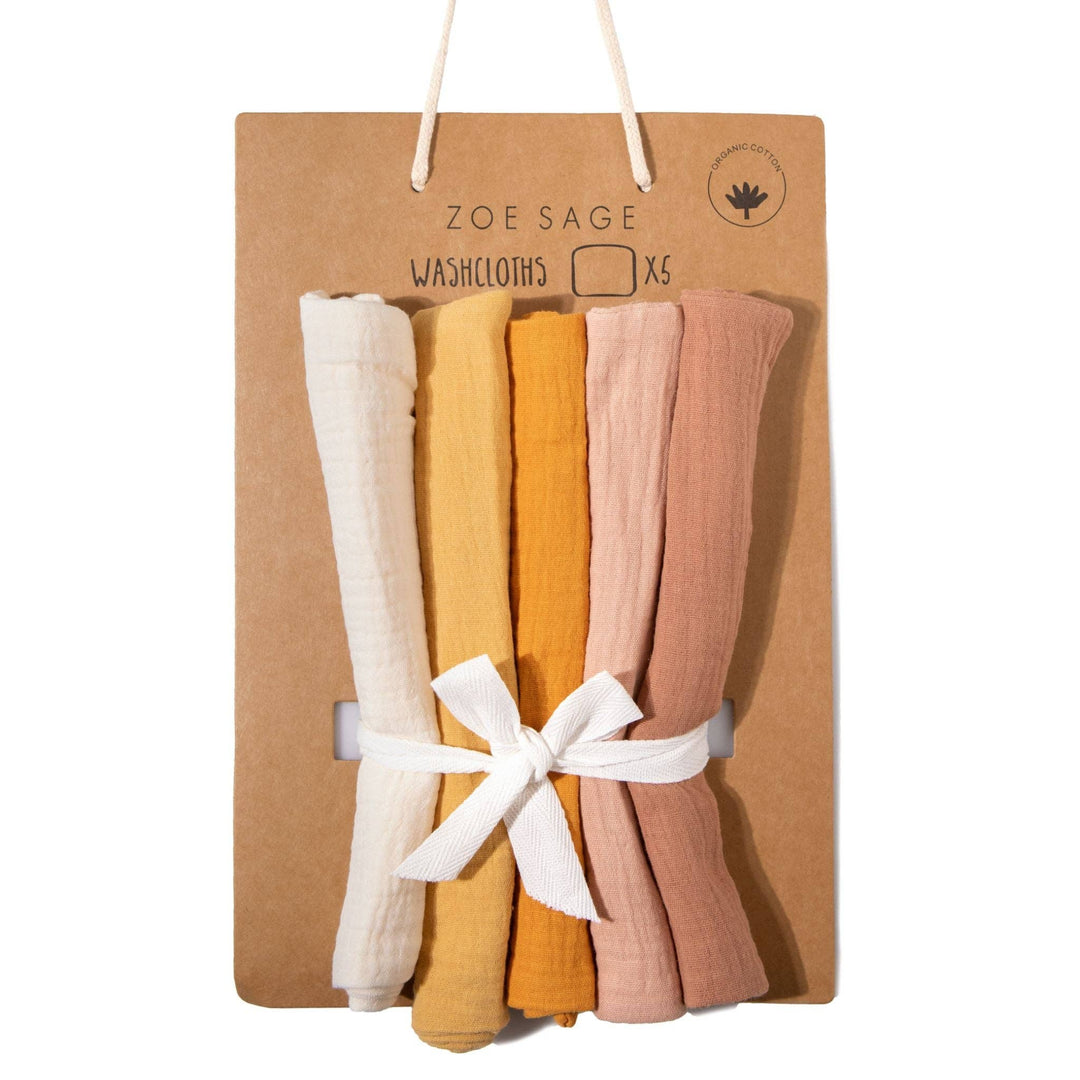 Organic Muslin Baby Wash Cloths - Golden Harvest 5 Pack