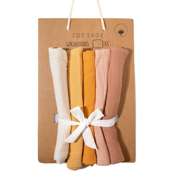 Organic Muslin Baby Wash Cloths - Golden Harvest 5 Pack