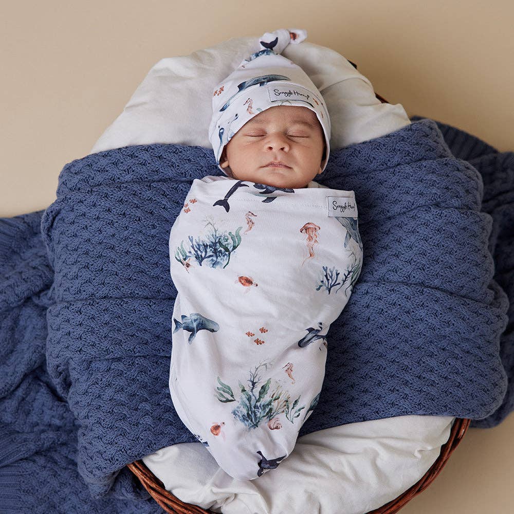 Ocean Organic Snuggle Swaddle & Beanie Set
