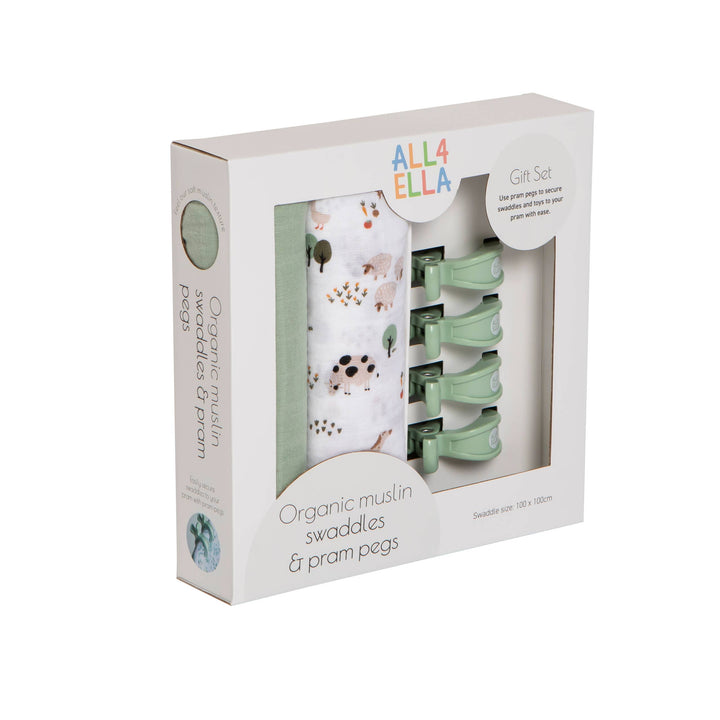 Organic Swaddles & 4 pegs Gift Set - Country Farm