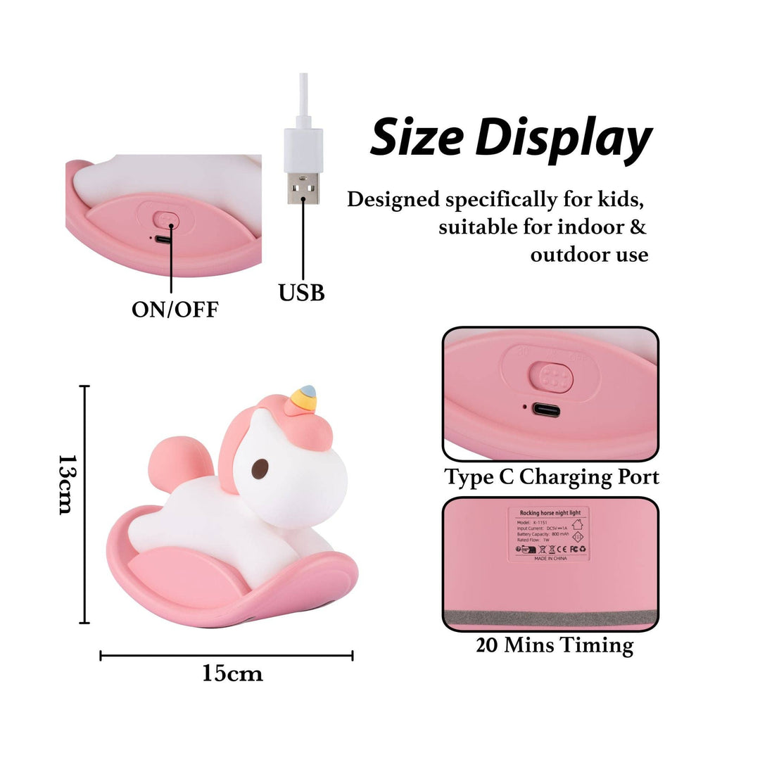 LED Night Light USB Rechargeable Touch Control Bedtime Lamp - Rocking Horse