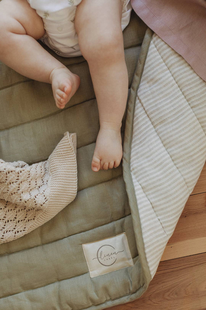 Soft Sage & Pinstripe - French Linen Baby Play Mat