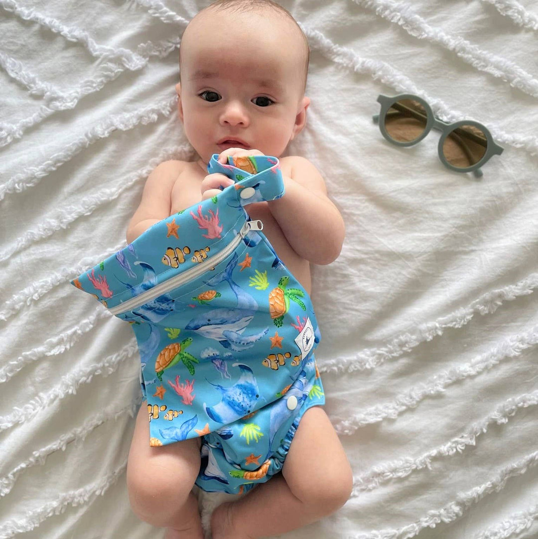REUSABLE SWIM NAPPY & MINI WET BAG COMBO - OCEAN
