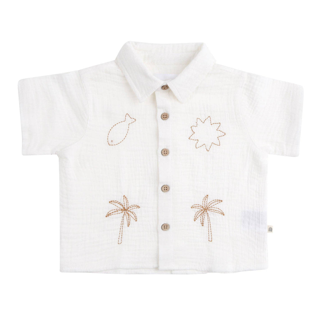 Woven Embroidered Short Sleeve Shirt - Coconut